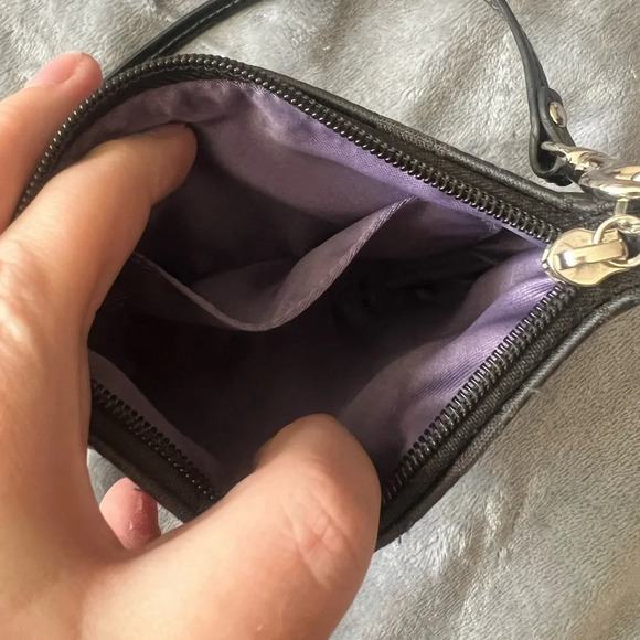 Coach zip wristlet black with purple, NWOT - Picture 2 of 7